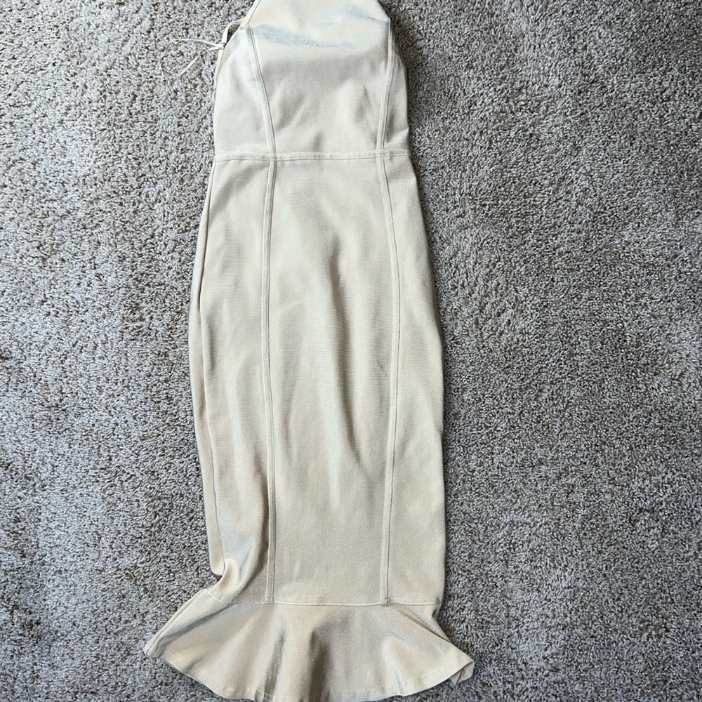 PrettyLittleThing MIDI Halter Top Cream Bodycon Bandage Dress
